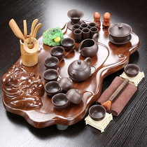 The whole set of Kung fu tea set household simple tea table solid wood tea plate drink teapot teapot tea sea