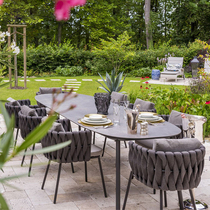 Nordic outdoor rope table and chair Villa courtyard garden outdoor rattan chair terrace waterproof rock board marble dining table and chair