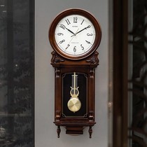 New Chinese music Daily time hanging bell American solid wood clock home living room Xuanguan hanging bell Modern Seiko mute clock
