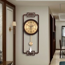 New Chinese wall clock living room home fashion Chinese style clock creative personality atmosphere solid wood simple light luxury clock