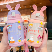 Childrens thermos cup female cute cup with straw cup outside large capacity water cup Primary School students high value kettle anti-fall