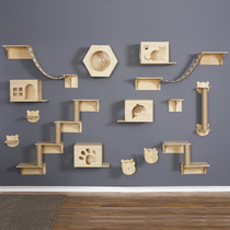 Cat climbing frame wall-mounted solid wood cat nest tree cat wall type jumping platform grab Post board wooden wall space capsule cat grab post