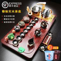 Tea set household tea disk fully automatic whole set of kung fu glass teapot solid wood teapot ceramic living room