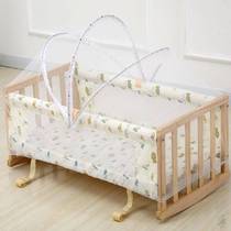 Old-fashioned cradle crib solid wood cradle bed BB bed baby bed small cradle I-shaped cradle to send mosquito net parallel shake
