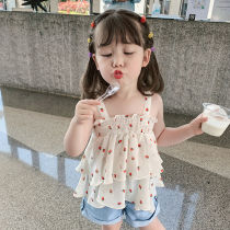 Childrens clothing 2021 new childrens summer wearing suspenders baby foreign flower lace vest girl cute top