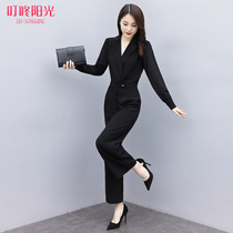 Suit collar high waist jumpsuit women 2020 autumn new temperament waist waist casual fall feeling jumpsuit straight wide leg pants