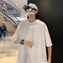 Original Cebu windy white short sleeve T-shirt male trend brief about 100 hitch light cotton ice silk even cap in the middle of the hood