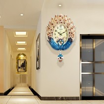 Simple home clock wall clock living room European atmosphere luxury mute art Peacock creative fashion hanging 0918W