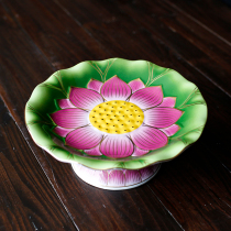 Lotus supply plate high foot fruit plate for Buddha ceramic front Tribute Plate Buddha temple for Guanyin home fruit plate Buddha