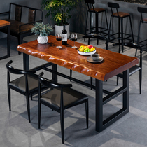 Industrial style wrought iron solid wood dining table and chair Leisure dining table Dining table Retro table and chair combination Cafe restaurant long table