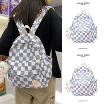 Plaid canvas bag shoulder bag female 2021 new high school junior high school student bag large capacity College student backpack