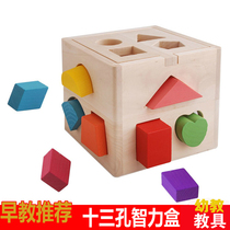 Wooden childrens geometric thirteen-hole shape matching intelligence box Building blocks Baby early education teaching aids Educational toys