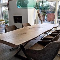 Nordic Solid Wood Meeting Table Strip Wood Table Log Bench Large Plate Retro Loft Industrial Wind Desk