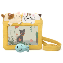Kine cat cotton cloth Cartoon cute student bus meal card Access control card Three layers of card bag documents sleeve hanging neck