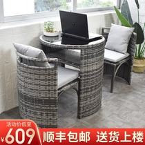  Rattan chair three-piece balcony small table and chair set Terrace casual coffee table combination one table and two chairs rattan chair household rattan