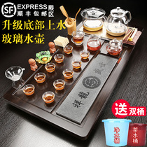 Fully automatic glass bottom water induction cooker tea set set household tea tray solid wood tea table integrated simple