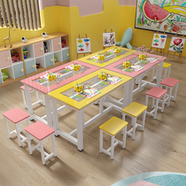 Rounded Corners Tempered Glass Table Nursery School Painting Table Remedial Class Tutoring Class Chairs Calligraphy And Table Painting Room Fine Art Table