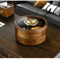 Solid wood double layer dry fruit case Sub-grid with lid swivel Home dry fruit tray Living room over New Year Candy Dried Fruit Containing box