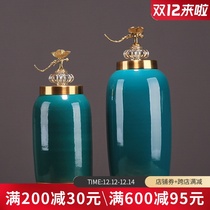 New Chinese ceramic vases light luxury model rooms copper ornaments hotel porch accessories storage cans European style furnishings