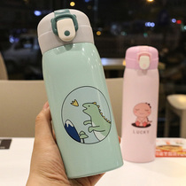 Korean version of primary school students Portable leak-proof cartoon cute bullet cover direct drinking stainless steel thermos cup childrens creative hand Cup