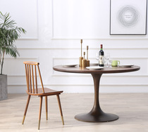 Nordic black walnut table metal leg home light luxury dining table simple modern small apartment solid wood Round Table