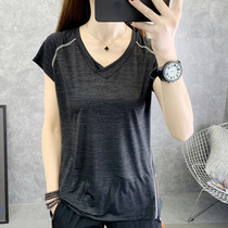 Loose slim quick-drying clothes female summer Elastic ice feeling outdoor fitness running sweatshirt large size sports short sleeve t-shirt