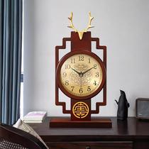 New Chinese brass table clock creative deer head desktop clock Wooden mute living room study decorative clock