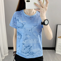 Ice silk quick-drying t-shirt womens round neck thin elastic breathable loose half sleeve outdoor sports running mountaineering quick-drying clothes