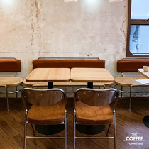 Retro stainless steel folding chair industrial wind solid wood square table milk tea shop commercial restaurant table and chair combination cement wind