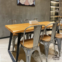 Net red solid wood dining table industrial wind iron chair restaurant table and chair iron leisure table and chair stainless steel chair commercial