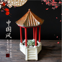 Creative Chinese succulent plant Flower Pot Pavilion model indoor desktop personality mini flower craft ornaments