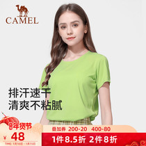 Camel Outdoor Quick Dry T-shirt Womens Short Sleeve 2022 Spring Summer Breathable Solid Color Round Neck Loose Sports Top Men