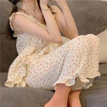 Summer Cherry floral sling cotton gauze pajamas women 2021 summer cute home clothes two-piece set can be worn