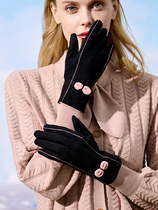 Gloves Womens autumn and winter riding driving touch screen plus velvet windproof cold velvet fashion warm students cute gloves