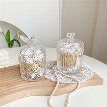 Ins wind transparent small flower butterfly glass jar jewelry jewelry cotton swabs storage European-style embossed crystal storage jar