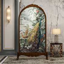 European-style modern simple wood carved mobile screen partition wall decoration living room porch small house screen scenery