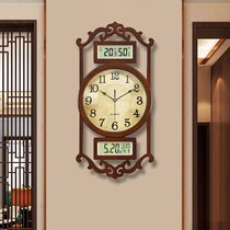New Chinese perpetual calendar living room hanging clock silent bedroom porch wooden dining room hanging watch TV Wall Wall Clock
