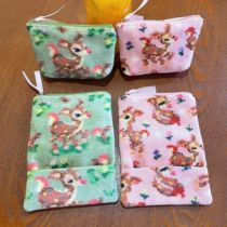 Japanese pink deer coin purse womens new card holder key case cute cartoon cosmetic small bag storage bag