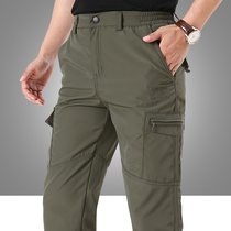 Leisure mountain climbing fishing outdoor pants multi-pocket quick-drying pants windproof waterproof pants autumn and winter men's velvet pants