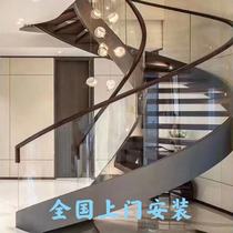 Curved rotating staircase Villa loft apartment staircase FRP structure iron solid wood indoor guardrail handrail