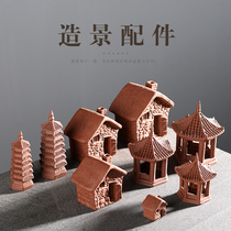 Flower pot landscaping accessories purple sand thatched house pavilion pagoda micro landscape rockery flower pet with bonsai decorative ornaments
