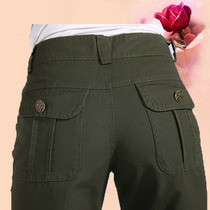 Outdoor casual cotton wide leg trousers womens trousers straight trousers multi-pocket pants camouflage pants