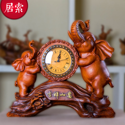 居索招财大象摆件台钟客厅座钟钟表台钟静音复古欧式闹钟客厅时钟