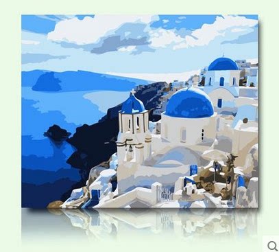 数字油画diy40*50韩城 客厅卧室手绘爱情风景装饰画蓝色地中海2