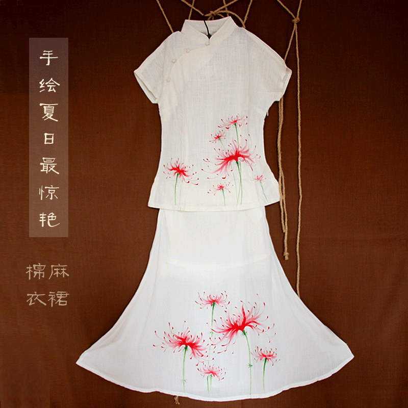 【佛乐缘】手绘中国风棉麻服饰旗袍半身裙超美彼岸花新品包邮