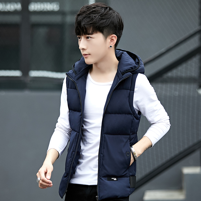 [USD 62.96] Feather cotton vest male autumn and winter thick Hooded ...