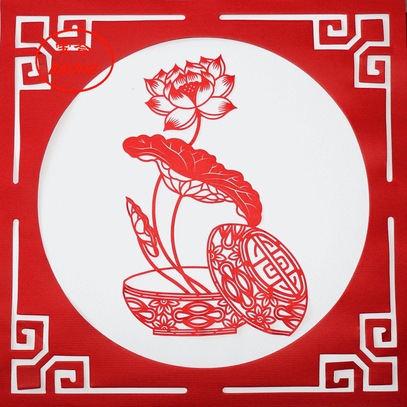 【宝合】中国特色蔚县剪纸装饰画卡纸装裱【荷花】家居酒店装饰