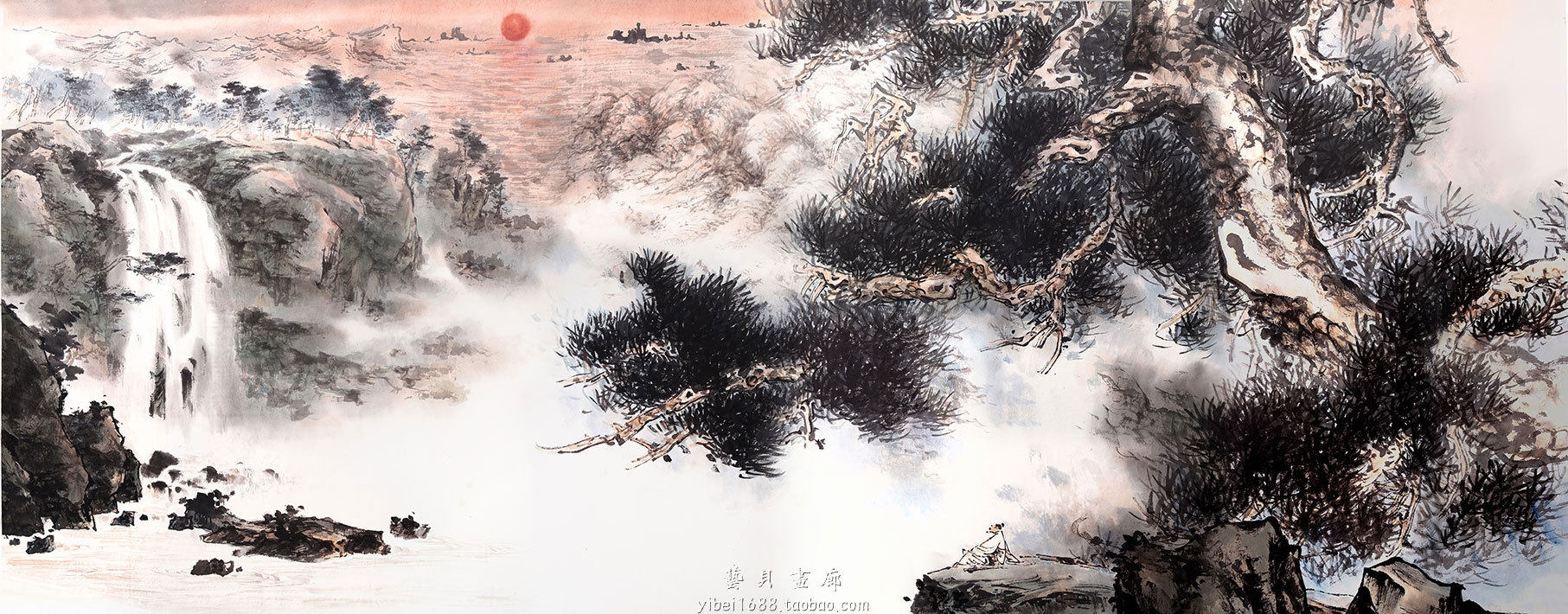 山水画.日出.艺术微喷.名家原作复制.宣纸仿真画