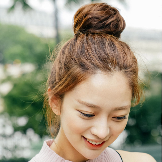 ly高温丝发包韩式拉绳扣式直发花苞丸子头假发简便易打理假发花苞