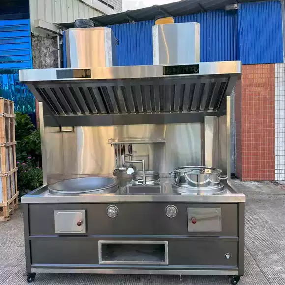 Bếp củi đôi inox dày kiểu sân vườn không khói, một bên nấu nồi một bên nấu niêu